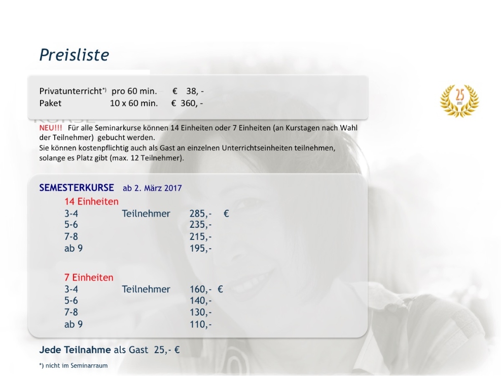 Preisliste Sommer- und Wintersemester