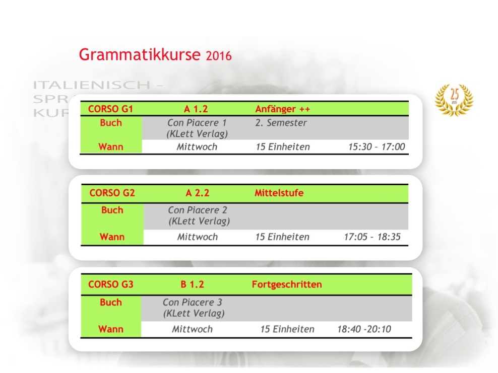 GRAMMATIK-Kurse Sommersemester 2016