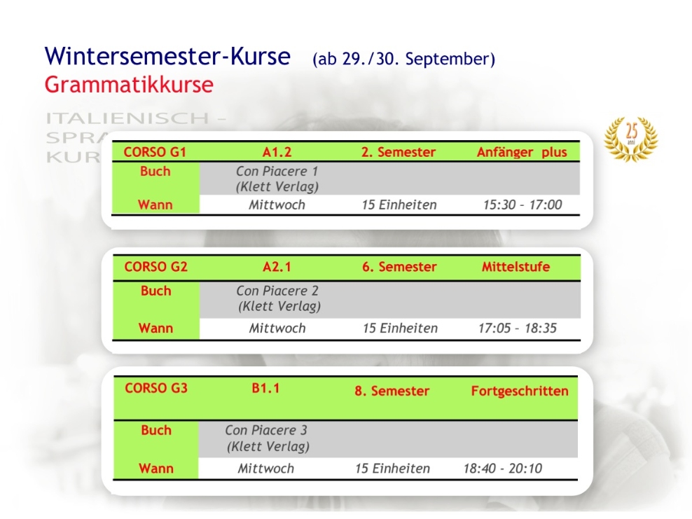 GRAMMATIK-Kurse Wintersemester