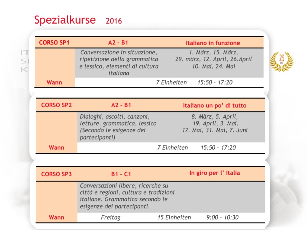 Konversationskurse Sommersemester 16