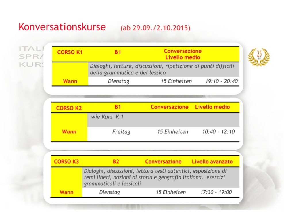 KONVERSAIONSKURSE Wintersemester