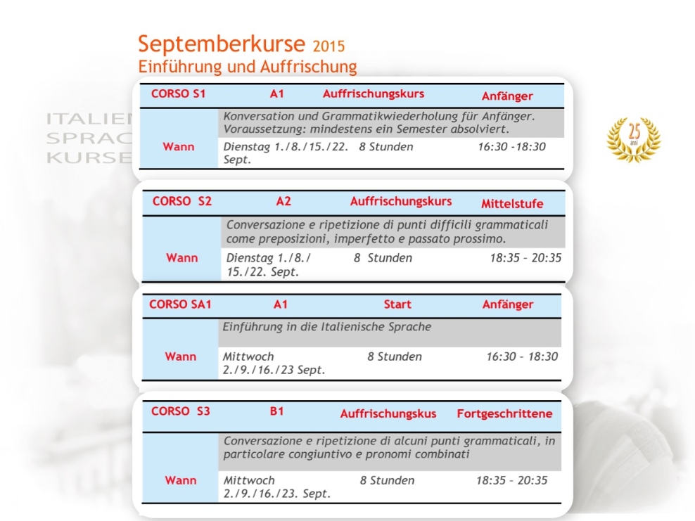 GRAMMATIK -Kurse SEPTEMBER 15